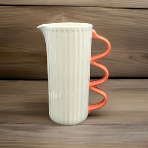 Kate Spade New York x Target Ceramic Ribbed Cream Pitcher W/ Pink Wavy Handle